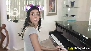 After a piano lesson Stephanie Cane gets satisfied