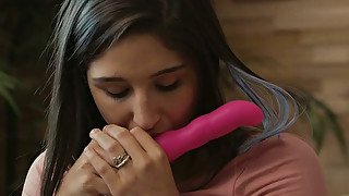 Split up with her BF charming brunette Abella Danger goes solo instead