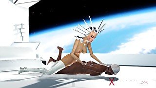 Sci-fi female android shemale plays with a horny black girl in a spacecraft