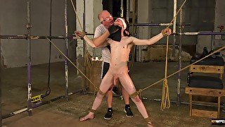 Mature man tied up his male slave and drills his ass balls deep