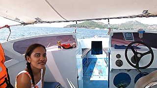 Rented a boat for a day and had sex on it with his Asian teen 18+ girlfriend