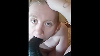 Trans Girl sucking her new massive toy