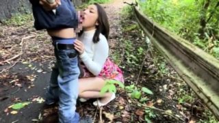 Provoking Asian babe gives a perfect blowjob in the outdoors