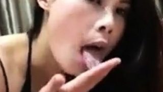 Chinese girl giving blow job, ass rim and cum in mouth