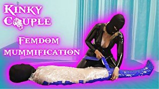 Femdom goddes mummifies her chastity slave and whips his balls full movie