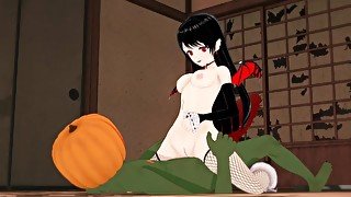 Vampire Girl with Halloween Pumpkin