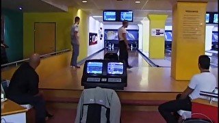 Girl gangbanged in the bowling alley