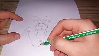 Pussy girl, drawing with a simple pencil