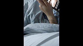 Step mom in bed with step son has strong erection and fuck