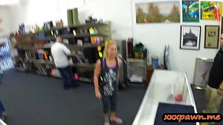 Blonde chick goes to a pawnshop selling her car and pussy