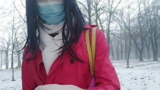 Sissy femboy flashing in a park