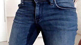 Jeans wetting closeup