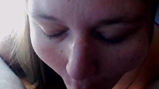 BBW Blowing and gagging on a small white dick and playing with cum