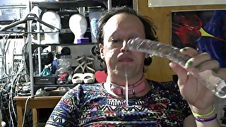 deep throat training 666 gagging on dildo clear double dong throat day training slut bitch crossdres