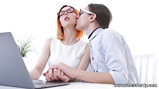 Geek Dude Fucks Nerdy Redhead Skinny Girl - Xozilla Porn Movies