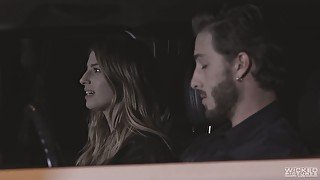 Beautiful babe Kristen Scott gives a blowjob in the car on the first date