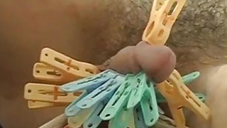 Big tits mistress Cristian pulling on her slaves cock with a rope