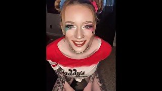 Harley Quinn cosplay solo dildo ride