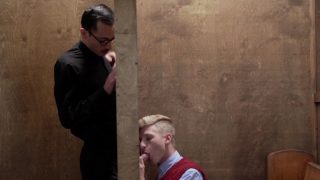 Priest lets twink touch his hard cock during confession