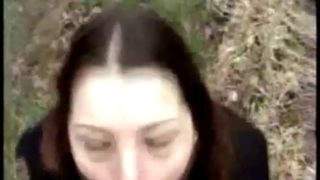 Unbelievably cute teen sucks cock outdoors