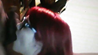 Four-eyed redhead slut is deepthroating my big dick