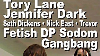 Jennifer Dark & Tory Lane & Nick East & Seth Dickens & Trevor Thompson: fetish, DP, sodomy gangbang