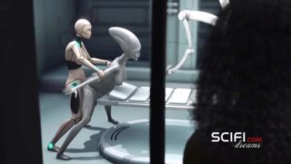 Sci-fi dame android nails an alien in the space station