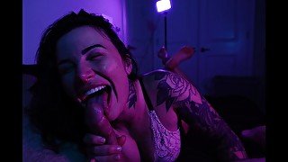 4K POV Blowjob goth girl drains his cum in her mouth