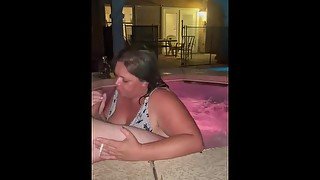 Poolside Late Night Smoking BJ. Deepthroat 9” Cock Facial.