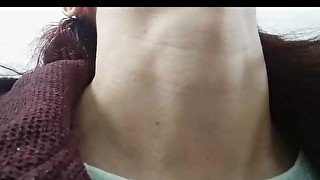 Sexy huge girl's adam's apple close up