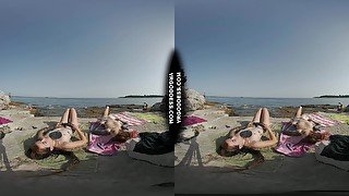 Risky Public Nudity Hot Girls On Vacation Spray Painting Graffiti Brille & Cherri Also Topless Beach