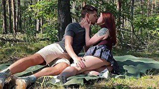 Public amateur couple sex on a picnic in the park LeoKleo