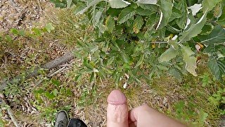 Man with big cock masturbates outdoors and cum in slow motion often