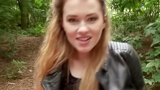 Teen slut gets fucked in the forest in front of the camera