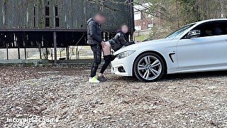 Risky Public sex at Parking Lot with cum swallow