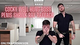 Cocky boss gets his big penis shrunk with ray by employee