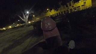 Horny Night Walk. Thick Cock Flashing & Cumming on Public