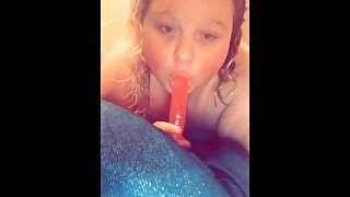 Horny bbw sucking dildo