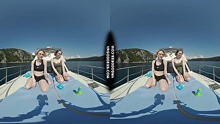 Ingrida And Diana Nude Sunbathing On A Yacht Vacation Playing With Bubbles