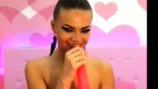 Pink dildo deepthroating by a hot chick DTD