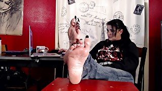 Smoking Super Long Black Louis Vuitton Toenails Wrinkled Mature Soles