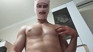 Hot young stud masturbating his pretty dick with big cum in the end