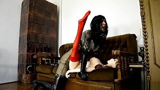 Crazy Sex Doll Asian Real Doll fucked by Latex Shemale