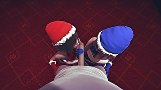 Christmas girls handjob and lick your cock POV