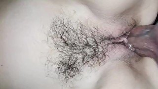 Cum inside her hairy pussy