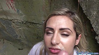 Facial babe enjoys POV cocksucking and pussy sex for money