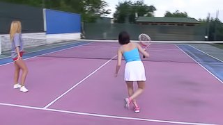 Big boobs slut engages her tennis opponent in a steamy lesbian act