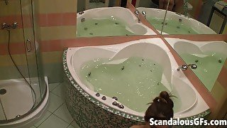 My small titties girlfriend climaxes while masturbating in the bathtub