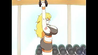 Busty anime girl is working out hentai