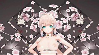 Kokomi Undress Dance Hentai Genshin Impact Catgirl MMD 3D Clear Blue Eyes Color Edit Smixix